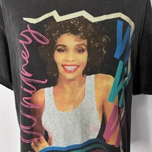 Whitney Houston Retro Graphic Tee Washed Black Pop Icon Unisex Medium